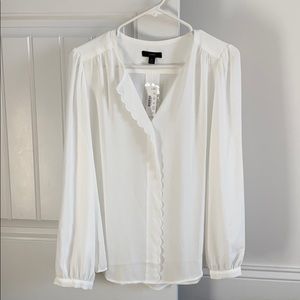 J Crew long-sleeve scalloped drapey top